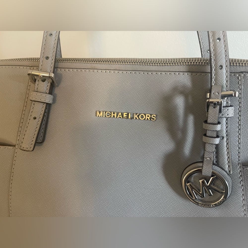 Michael Kors Gray Charlotte Leather Tote Bag - Picture 2 of 10